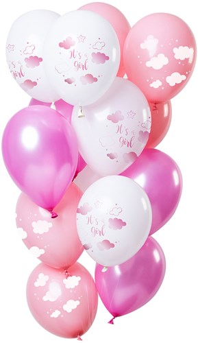 Ballonnen Geboorte Meisje Roze 12st. (30cm)