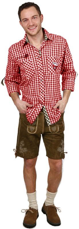 Trachtenhemd Slim-Fit Rood/Bruin Luxe