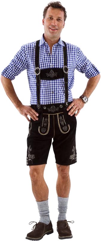 Heren Lederhose Kort Luxe Zwart (rundleer) 