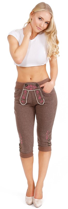 Dames Lederhose Lang Bruin (Joggingstof)
