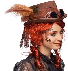 Hoge hoed Steampunk met veren zwart