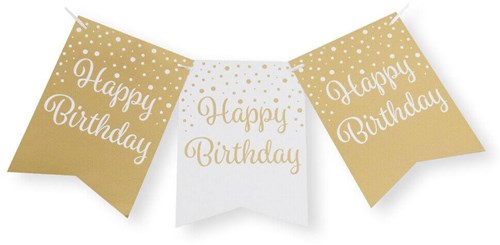Vlaggenlijn Happy Birthday Luxe Goud/Wit (6m)
