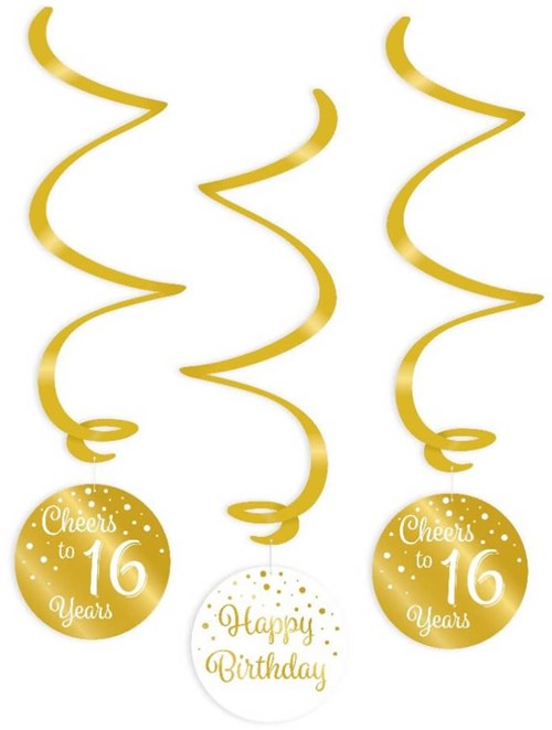 Swirl Decoratie 16 Jaar Luxe Goud/Wit (3st)