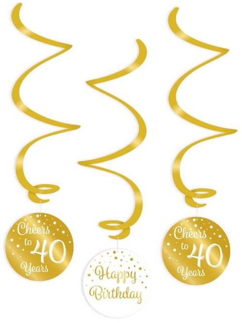 Swirl Decoratie 40 jaar Luxe Goud/Wit (3st)