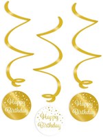 Swirl Decoratie Happy Birthday Luxe Goud/Wit (3st)