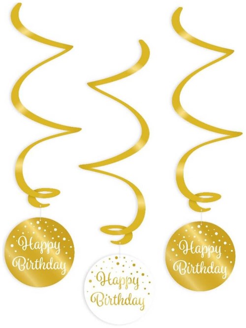 Swirl Decoratie Happy Birthday Luxe Goud/Wit (3st)