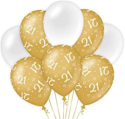 Ballonnen 21 Jaar Luxe Goud/Wit (8st)