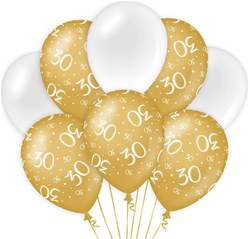 Ballonnen 30 Jaar Luxe Goud/Wit (8st)