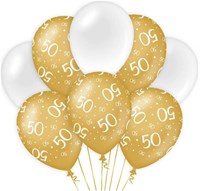 Ballonnen 50 Jaar Luxe Goud/Wit (8st)
