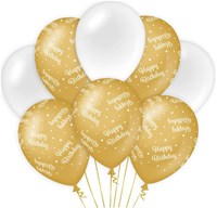 Ballonnen Happy Birthday Luxe Goud/Wit (8st)