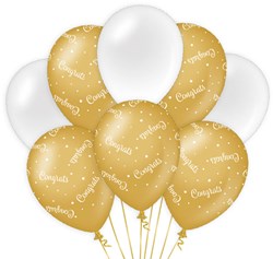 Ballonnen Congrats Luxe Goud/Wit (8st)