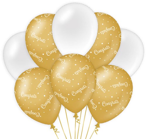 Ballonnen Congrats Luxe Goud/Wit (8st)