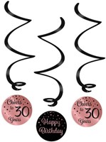 Swirl Decoratie 30 Jaar Luxe Rosé/Zwart (3st)