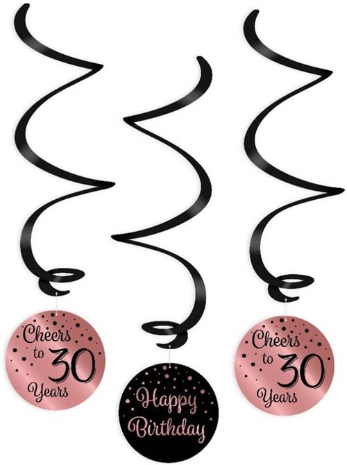 Swirl Decoratie 30 Jaar Luxe Rosé/Zwart (3st)
