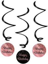 Swirl Decoratie Happy Birhtday Luxe Rosé/Zwart (3st)