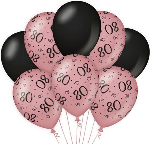 Ballonnen 80 Jaar Luxe Rosé/Zwart (8st)
