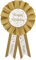 Rozet Happy Birthday Goud/Wit