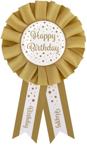 Rozet Happy Birthday Goud/Wit