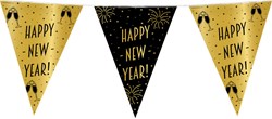 Vlaggenlijn Happy New Year Classy Goud/Zwart - 10m