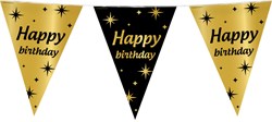Vlaggenlijn Happy Birthday Classy Goud/Zwart (10m)