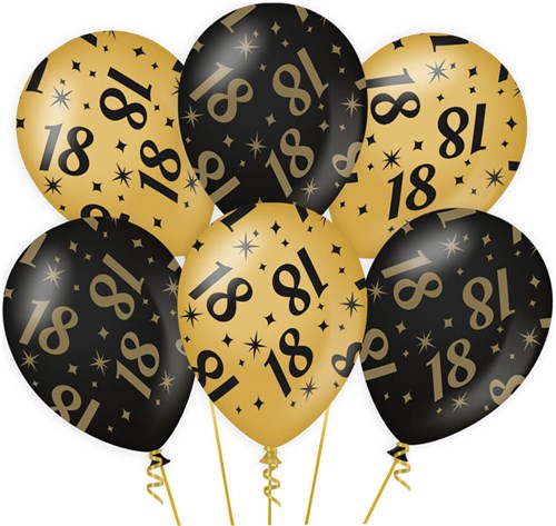 Ballonnen 18 Jaar Classy Goud/Zwart (6st)