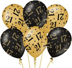 Ballonnen 21 Jaar Classy Goud/Zwart (6st)