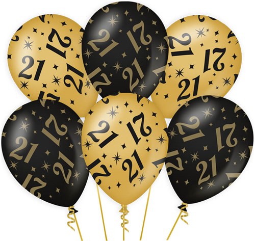 Ballonnen 21 Jaar Classy Goud/Zwart (6st)