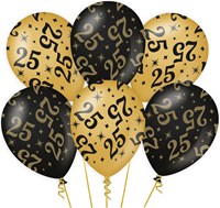 Ballonnen 25 Jaar Classy Goud/Zwart (6st)