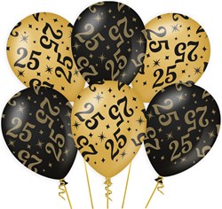 Ballonnen 25 Jaar Classy Goud/Zwart (6st)
