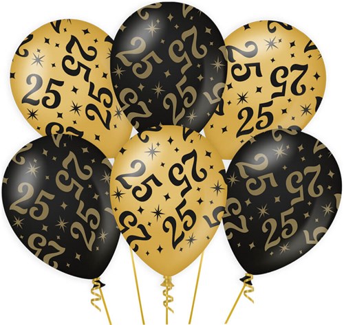Ballonnen 25 Jaar Classy Goud/Zwart (6st)