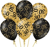 Ballonnen 30 Jaar Classy Goud/Zwart (6st)