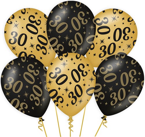 Ballonnen 30 Jaar Classy Goud/Zwart (6st)