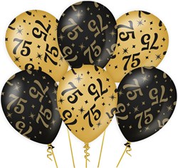 Ballonnen 75 Jaar Classy Goud/Zwart (6st)