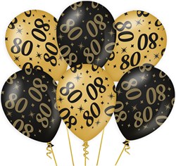 Ballonnen 80 Jaar Classy Goud/Zwart (6st)
