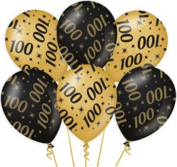 Ballonnen 100 Jaar Classy Goud/Zwart (6st)