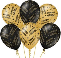 Ballonnen Happy Birthday Classy Goud/Zwart (6st)