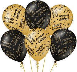 Ballonnen Happy Birthday Classy Goud/Zwart (6st)