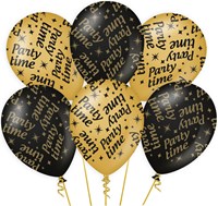 Ballonnen Party Time Classy Goud/Zwart (6st)