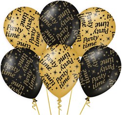 Ballonnen Party Time Classy Goud/Zwart (6st)