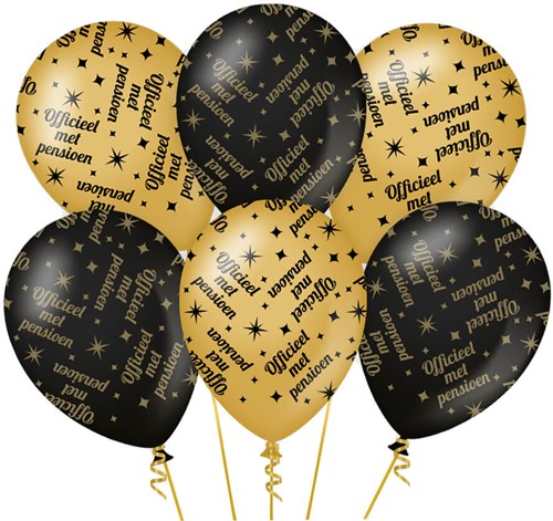 Ballonnen Pensioen Classy Goud/Zwart (6st)