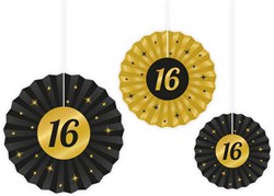 Honeycomb / Waaier 16 Jaar Classy Goud/Zwart (3st)