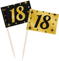 Classy Party Cocktail Prikkers Goud/Zwart 18 Jaar (50st)