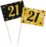 Classy Party Cocktail Prikkers Goud/Zwart 21 Jaar (50st)