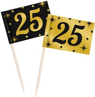 Classy Party Cocktail Prikkers Goud/Zwart 25 Jaar (50st)