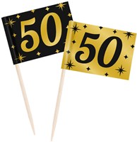 Classy Party Cocktail Prikkers Goud/Zwart 50 Jaar (50st)