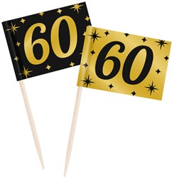 Classy Party Cocktail Prikkers Goud/Zwart 60 Jaar (50st)