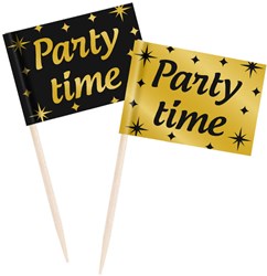 Classy Party Cocktail Prikkers Goud/Zwart Party Time (50st)