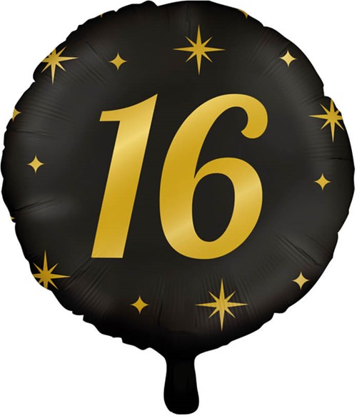 Folieballon 16 Jaar Classy Goud/Zwart (46cm)