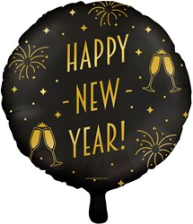 Folieballon Happy New Year Classy Goud/Zwart - 46cm