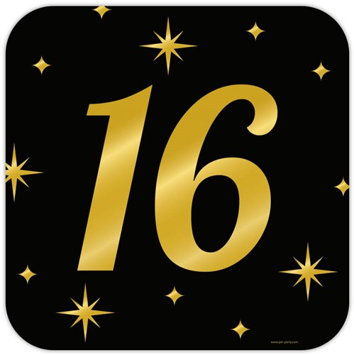 Huldeschild Classy Goud/Zwart 16 Jaar (50cm)